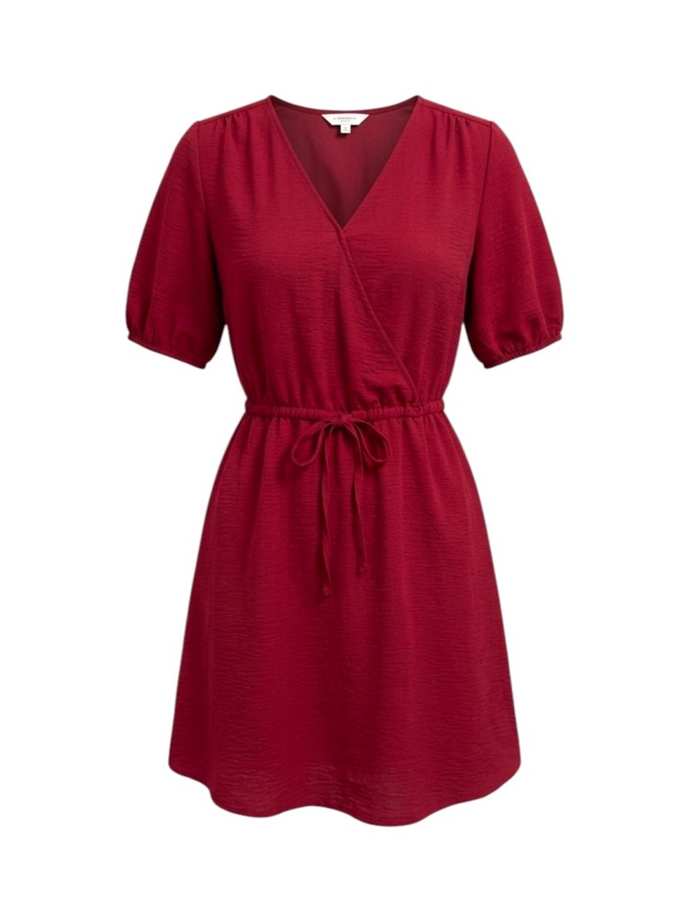 Denver Hayes Red Textured Wrap Style Dress With Drawstring Waist Size Medium
